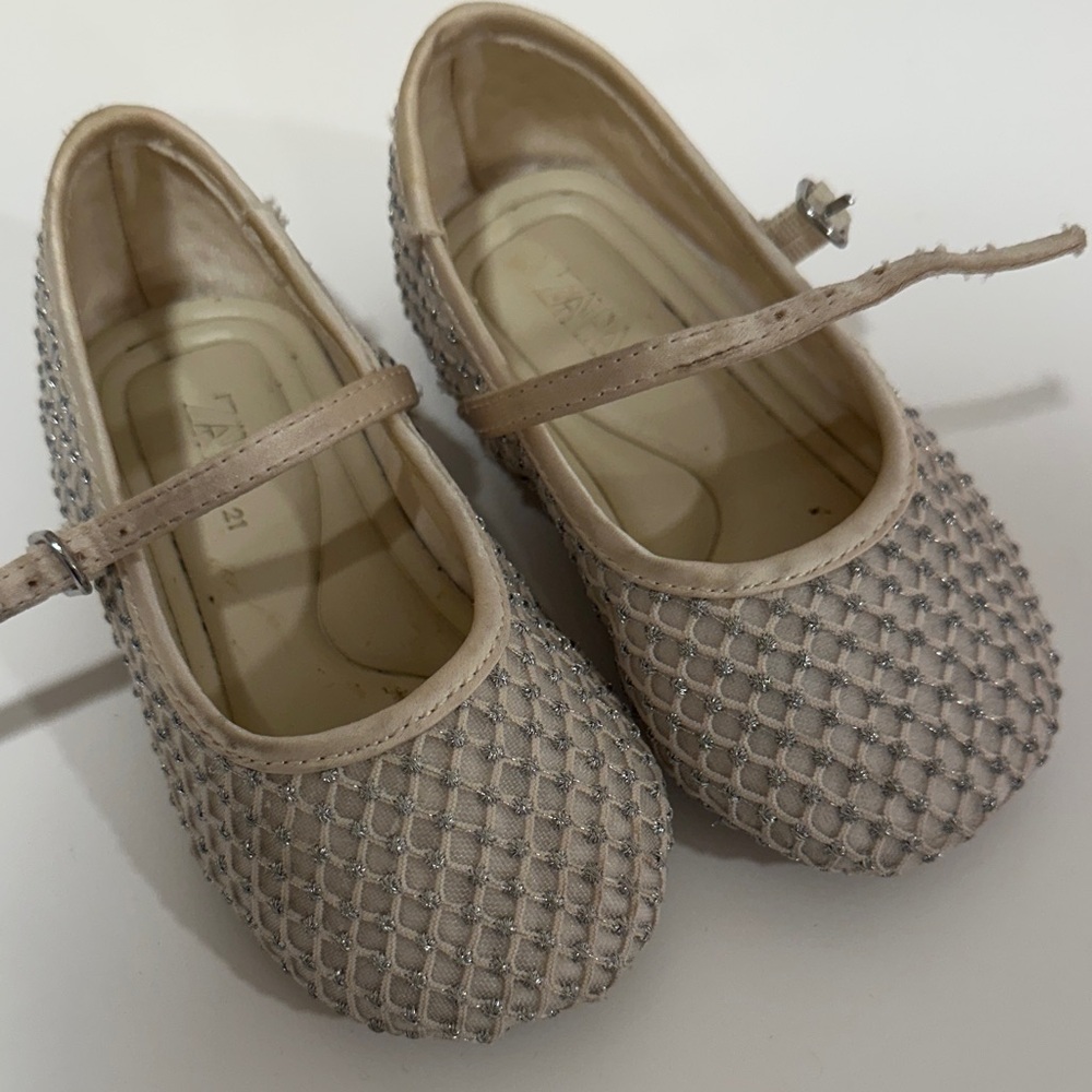 Zara Girls Beige Glitter Mary Jane Flats